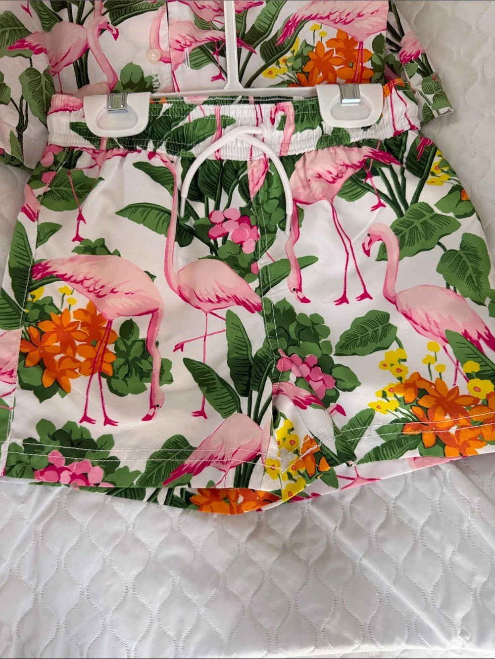 Janie and Jack Kids Flamingo Print Matching Set - Pink & Green Size 4